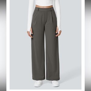 Halara Pleated High Waist Wide Leg Pull On Stretch Pants Medium Petite Gray